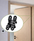 8 Pack Professional Grade Rock Solid Invisible Hidden Door Hinges With 180 Degree Full Swing For Secret Door And Concealed Cabinet Setup Featuring Smooth Operation, black hinge shown in door frame.