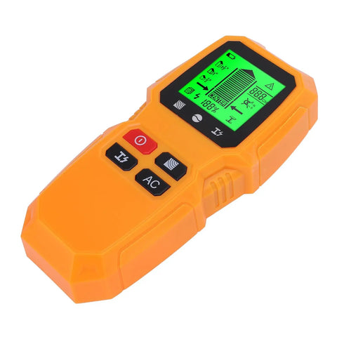 Phefop Wall Scanner Stud Finder 5 in 1 with LCD Display for Cable Metal, orange handheld device with LCD display.