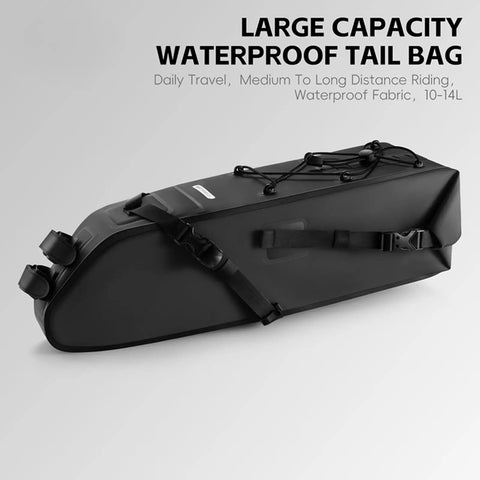Massive 10 To 14L Under Seat Bike Saddle Bag With Roll Top Seal Durable PVC Fabric And Adjustable Straps For Long Distance Rides