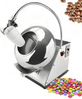 Small Commercial Sugar Coating Machine And Chocolate Coater For Candy Polishing Sugar Ball Drying With Adjustable Speed No Fuss Operation Reliable Pro Build, stainless steel drum with candies.
