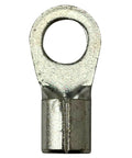 One Thousand Pack Non Insulated 4 Awg Ring Connectors Three Eighth Stud Electrical Wire Terminals Pure Copper Heavy Duty Crimp Lugs close-up of a single ring connector