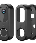 No Drill Adhesive Doorbell Mount For Arlo Video Doorbell 2K HD 2nd Gen, Anti Theft Mount Bracket in black, front and back view