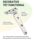316 Stainless Steel T Hinges 6 By 3 In Built To Last Heavy Duty Marine Grade Door Hinges That Resist Rust With Mirror Polish Finish Weatherproof For Coastal Use And Harsh Environments, mirrored T hinge with countersunk holes