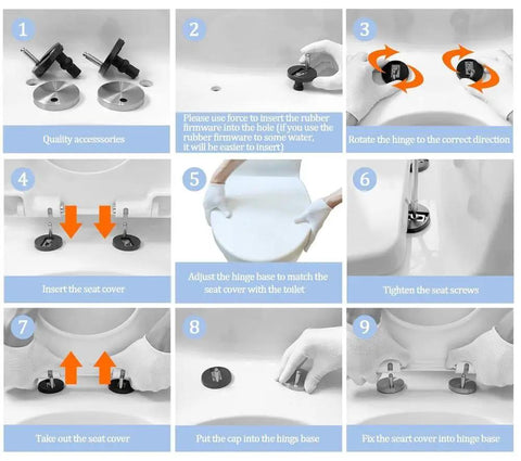 Installation guide for Modern Gray D Shaped Toilet Seat Featuring Soft Close Lids And No Fuss Quick Release Design.
