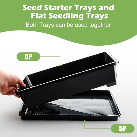 5 Pack Pro-Grade Grower-Friendly Soil Blocking Trays For Seed Germination And Drainage Water Collection displayed in two layers
