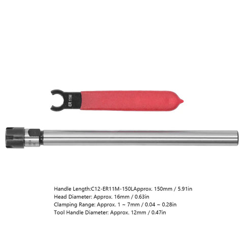 Shank Extension Rod For CNC Milling Lathe ER11M Collet Chuck Pro Grade Heavy Duty 150mm Length 16mm Head Diameter Fits C12 ER11M Chucks One To Seven Millimeter Clamp Range 40Cr Steel With Wrench Workholding Tool
