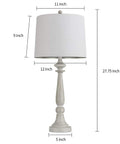 27.75 Inch USB Table Lamps Set of 2 With Built In Charging Ports, Vintage Resin Nightstand Lamps for Bedroom and Living Room, Retro Classic Bedside Desk Lamps With White Fabric Shades, showcasing one lamp with measurements.