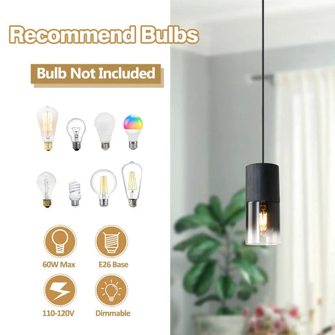 Black Industrial Pendant Lights 2 Pack With Adjustable Cords And E26 Sockets, clear glass in modern interior