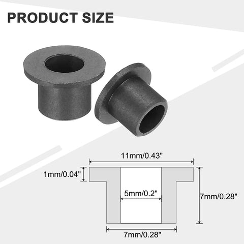 Dope 8 Pack Flanged Sleeve Bearing Set Black POM Plastic Bushing 5mm ID 7mm OD 7mm Length Flange Diameter 11mm Thick 1mm For Small Motors DIY Projects And Precision Axial Bushings size diagram