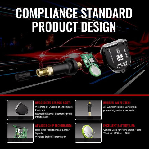 TPMS Sensor For Buick Cadillac Chevrolet GMC Vehicles Great Fit For SUVs And Cars 2002 To 2020 Keeps Tire Pressure In Check Easy Install Ready To Roll Durable Tire Monitoring Sensor black valve stem and chip components