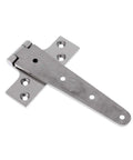 Close-up of a single T-shaped marine-grade 316 stainless steel hinge with mirror finish, part of the 6 Piece Heavy Duty T Shape Marine Grade Stainless Steel Hinges For Cabinets Gates Sheds Doors Outdoor Wood Boxes And Marine Use Your Go To Hardware For Ultra Durable High Gloss Mirror Finish.