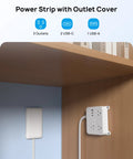 Flat Plug Power Strip With USB Ports And 3 Widely Spaced Outlets, Wall Mountable, 5ft Extension Cord under bookshelf