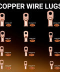 Copper wire lugs in various AWG sizes from Ultimate 227 Piece Battery Terminal End Kit For Cars And Trucks With Heavy Duty Copper Wire Lugs
