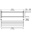 Dimensions diagram of Bathroom Lavatory Towel Rack With Two Towel Bars And Shelf 24 Inch Folding Wall Mount Organizer in Modern Gray