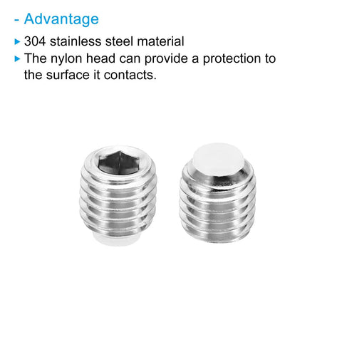 Built Tough M12 Nylon Tip Grub Screws Five Pack Heavy Duty Hex Socket Cap Set Screws showing hex drive and nylon tip design.