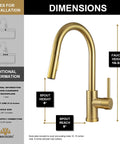 Brushed Gold Kitchen Faucet With Pull Down Sprayer Solid Brass Construction Single Hole Mount With Deck Plate One Handle