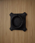 Premium Mission Style Wrought Iron Cabinet Ring Pull 2 Inch Antique Drop Handle with matte black finish on wood.