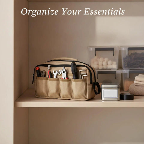 1 Pack Tool Storage Bag Portable Oxford Cloth Organizer For Small Hand Tools And Hardware Compact Workbench Caddy 13 By 6.3 By 3.1 Inches Light Brown