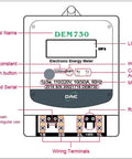 Diagram of Electric kWh Submeter 1 Phase 3 Wire with RS485 120 to 240V 50A Internal CT connections and features.