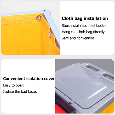 Heavy Duty Rolling Cleaning Cart Built Like A Tank For Busy Hotels And Commercial Spaces featuring cloth bag installation and isolation cover.