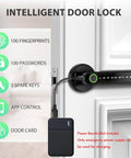 Smart Door Lock With Knob Keyless Entry Entry Handle Home Security Fingerprint Door Knob For Bedroom Front Door Or Apartment Generate Passcodes Remotely Black installed on white door