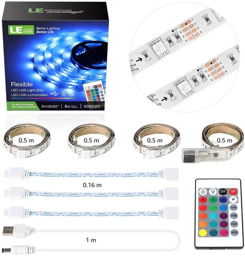 Led TV Backlight Kit Plug And Play With USB Power 6.56Ft RGB Color Changing Lights Dope Remote Control 16 Colors And 4 Lighting Modes