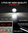 Lit 3 pcs 2835 SMD LED showing 13.8V, 0.05A on power supply, 100 Pack Three Quarter Inch Clear Lens White LED Bullet Side Marker
