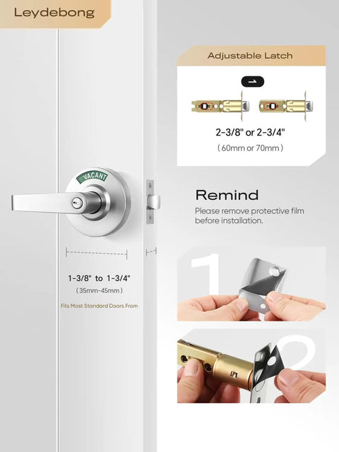 Bathroom Privacy Indicator Handle Lock For Commercial Doors, Large In Use Or Vacant Indicator With Occupancy Status, shown on door
