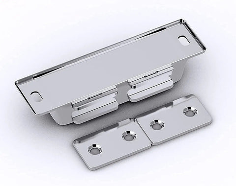Push To Open Magnetic Door Catch Set 2 Pack Heavy Duty Stainless Steel Cabinet Latches and Drawer Magnets silver close-up