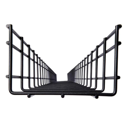 Close-up of Pro Grade Wire Mesh Cable Tray System 10 Pack 6x4 Inch for data center cable management, black steel, bottom view