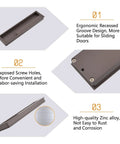 Zinc Alloy Flush Pull Handles Set Of 2 For Sliding Doors And Drawers, brown finish, showing recessed design and installation features