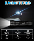 Person holding Tactical Flashlight With Holster And Charger, 1000 Lumen LED Duty Light in dark, highlighting beam and features.
