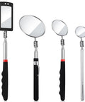 Telescoping Inspection Mirror Set With LED Light For Cars And Small Parts shown with four adjustable mirrors and durable metal frames