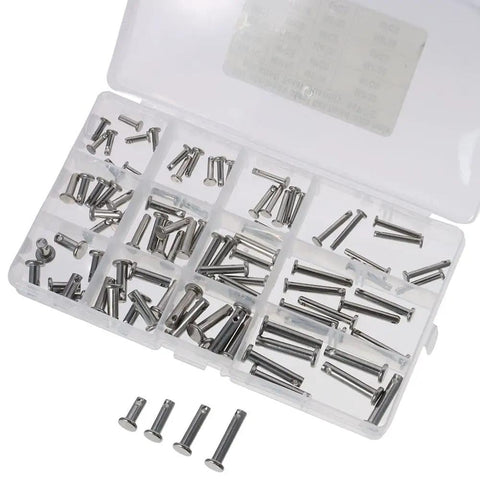 M3 M4 M5 Beefy Clevis Pin Set 12 Type 304 Stainless Location Pin With Hole Flat Head Pin Assortment Kit in plastic box