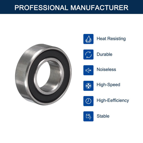 Side view of 3mm ID x 10mm OD x 4mm width deep groove ball bearing with double rubber seals, chrome steel