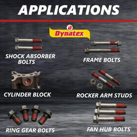 Various bolts and applications for Red High Strength Thread Locker For Nut And Bolt Assemblies Industrial Grade Lock Tight.