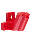 Red ABS plastic tool holder from Six Pack Tool Holder Mounts For 12V Drill Hanger And Wall Storage, showing three screw holes.
