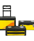 Three Layer Portable Tool Box On Wheels Detachable Tool Chest With Trolley displayed in separate compartments