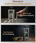 Heavy Duty Professional Grade Wire Stripping Machine That Shreds Thick Cables With No Sweat Manual Or Electric Drill Powered Cable Stripper Tool for scrap wiring with manual cranking and drill operation.