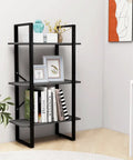 Three Tier Industrial Grey Storage Shelf Engineered Wood Freestanding Bookcase For Living Room And Basement, with books and decor.