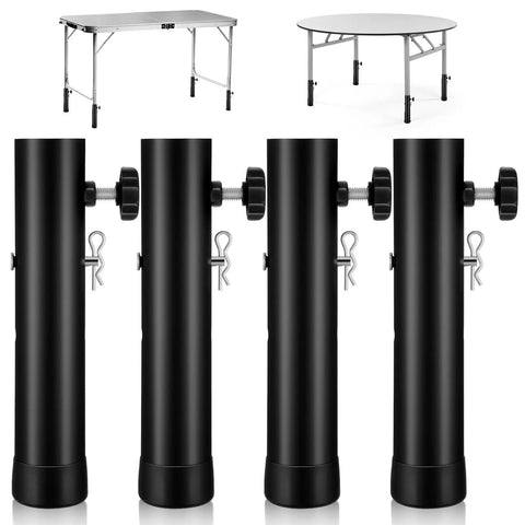 Heavy Duty Steel Table Risers Four Pack With Dual Height Adjustable Leg Extenders For Ergonomic Desk Setup That Slashes Back Strain And Makes Your Home Office Vibes Hit Different Every Day, featuring four adjustable metal extenders.