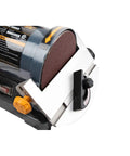 Close-up of 5 inch disc on Dual Function Belt And Disc Sander For Woodworking with miter gauge and tilt table.