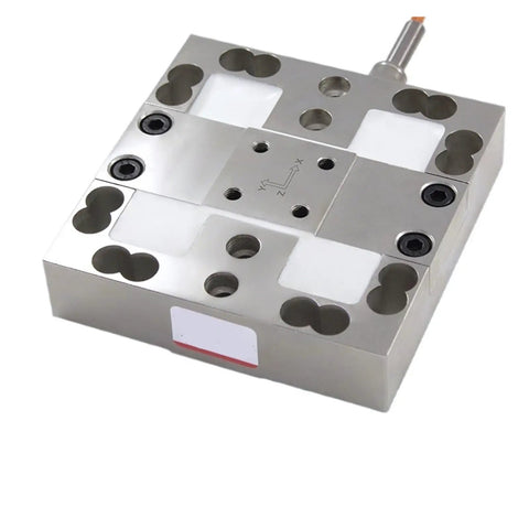 Multi Dimensional Force Sensor For 3D And 6D Measurements With Rock Solid Stability, Shielded Cable For Low Noise, Easy Mounting, High Precision, 0 To 1000 N Range, Multi Axis Torque Sensor For Engineering And Research showing alloy steel body with ports and cable attachment for low noise signal.