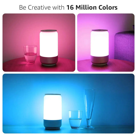 Smart Table Lamp For Bedroom With Alexa And Google Home Compatibility, showing dimmable LED with RGB colors on a table