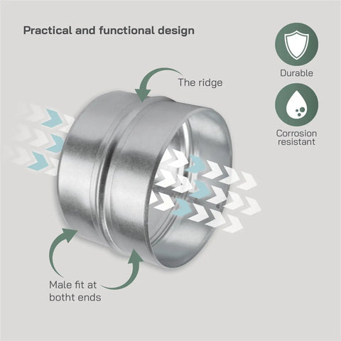 Durable 6 Inch Galvanized Steel Duct Connector For Round Vent Ducts, Metal Vent Coupler And Hose Adapter, Galvanized Pipe Connector For Easy Extensions, Secure Leak Free Fit With 6 Inch Ducting And PVC Or Aluminum Options, 6-inch galvanized steel duct coupler