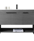 Slick 48 Inch Bathroom Vanity With Built In Sink And Modern Silhouettes Featuring Buttery Smooth Soft Close Doors Spacious Storage Drawers And A Rock Hard Finish Designed For Tiny Baths Requiring Full Assembly front view with grey finish and integrated sink.