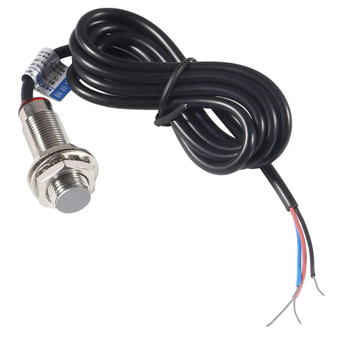 Four Pack 10mm Hall Effect Proximity Sensor NJK 5002C NPN Normally Open Three Wire Switch With Magnet DC Five To Thirty Volts Detects Metal Objects 150mA Load 12mm Thread 32mm Thread Length, threaded sensor with cable