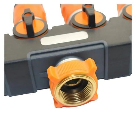 Four Way Garden Hose Splitter Valve Kit For Easy No Fuss Irrigation Setup, 16Mm Hose Fittings, Durable Orange Tap Adapter, All In One Four Way Water Connector For Lawn, Plants, And Landscaping close-up
