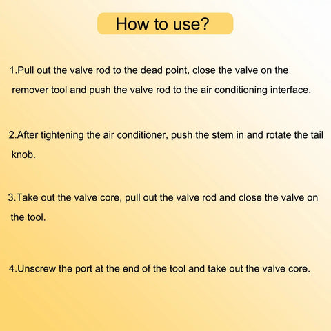 Instructions for using Valve Core Remover And Installer Tool Set For HVAC Systems with dual ports and 10 valve cores.