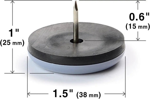 Close-up of Nail On Furniture Sliders 16 Pack For Chair Legs One Point Five Inch Premium Floor Protectors with dimensions